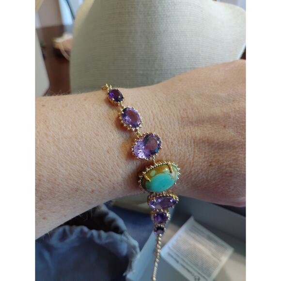 Paul Deasy Turquoise/Amethyst Bracelet 925 UTC India Brand New In Box - Picture 9 of 10